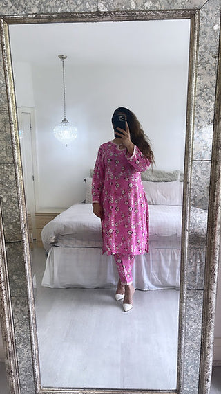 TWO PIECE LINEN PRINTED OUTFIT PINK