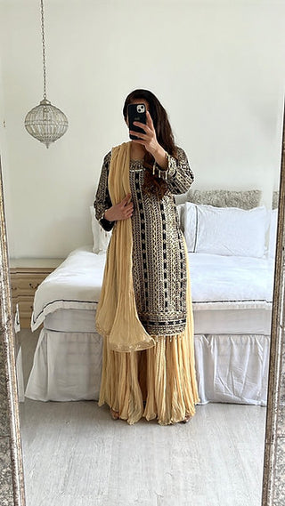 THREE PIECE CHIFFON EMBROIDERED OUTFIT