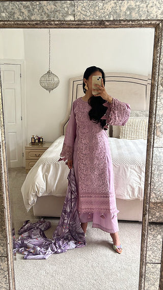 Lilac lawn laser cut three piece outfit