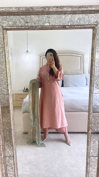 THREE PIECE LINEN EMBROIDERED OUTFIT