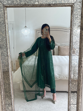 THREE PIECE SEQUIN EMBROIDERED OUTFIT GREEN