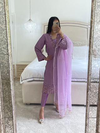 RAW SILK LILAC THREE PIECE OUTFIT