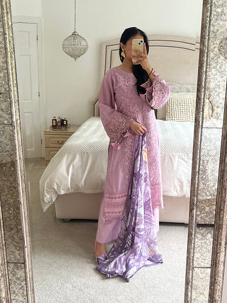 Lilac lawn laser cut three piece outfit