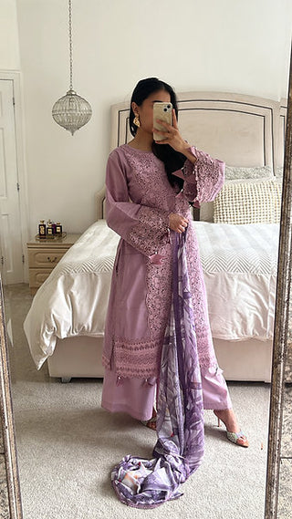 Lilac lawn laser cut three piece outfit