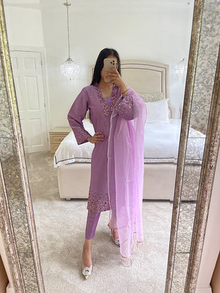 RAW SILK LILAC THREE PIECE OUTFIT