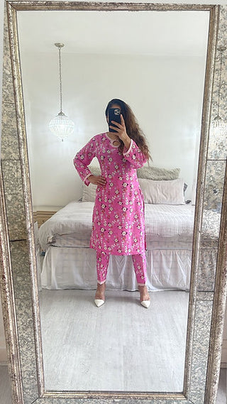 TWO PIECE LINEN PRINTED OUTFIT PINK