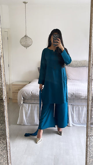 TEAL TWO PIECE LINEN CO ORD