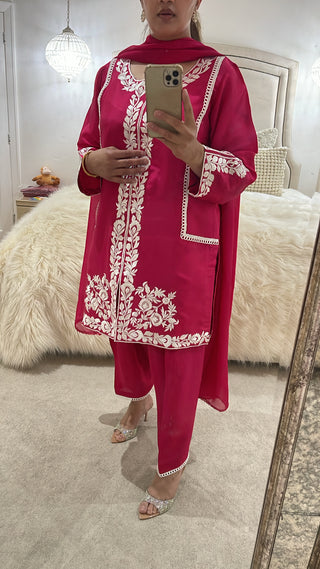 HOT PINK OUTFIT WITH WHITE EMBROIDERY