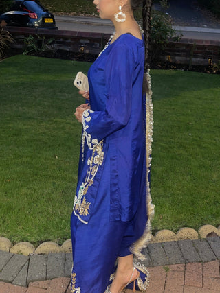 BLUE OUTFIT WITH HAND EMBELLISHMENTS