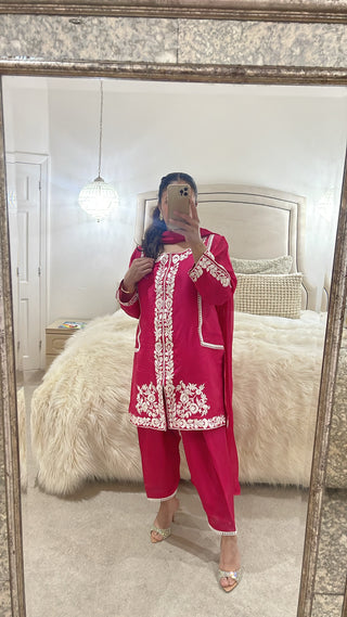 HOT PINK OUTFIT WITH WHITE EMBROIDERY