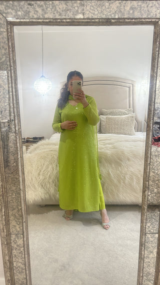 GREEN SEQUIN OUTFIT WITH BACK DETAIL