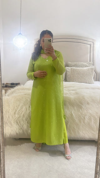GREEN SEQUIN OUTFIT WITH BACK DETAIL