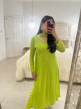 GREEN SEQUIN OUTFIT WITH BACK DETAIL