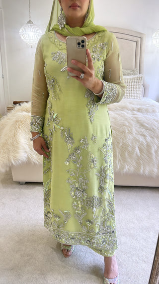 GREEN HEAVY EMBELLISHED OUTFIT