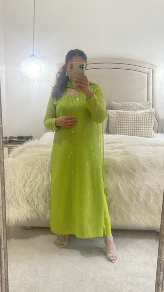 GREEN SEQUIN OUTFIT WITH BACK DETAIL